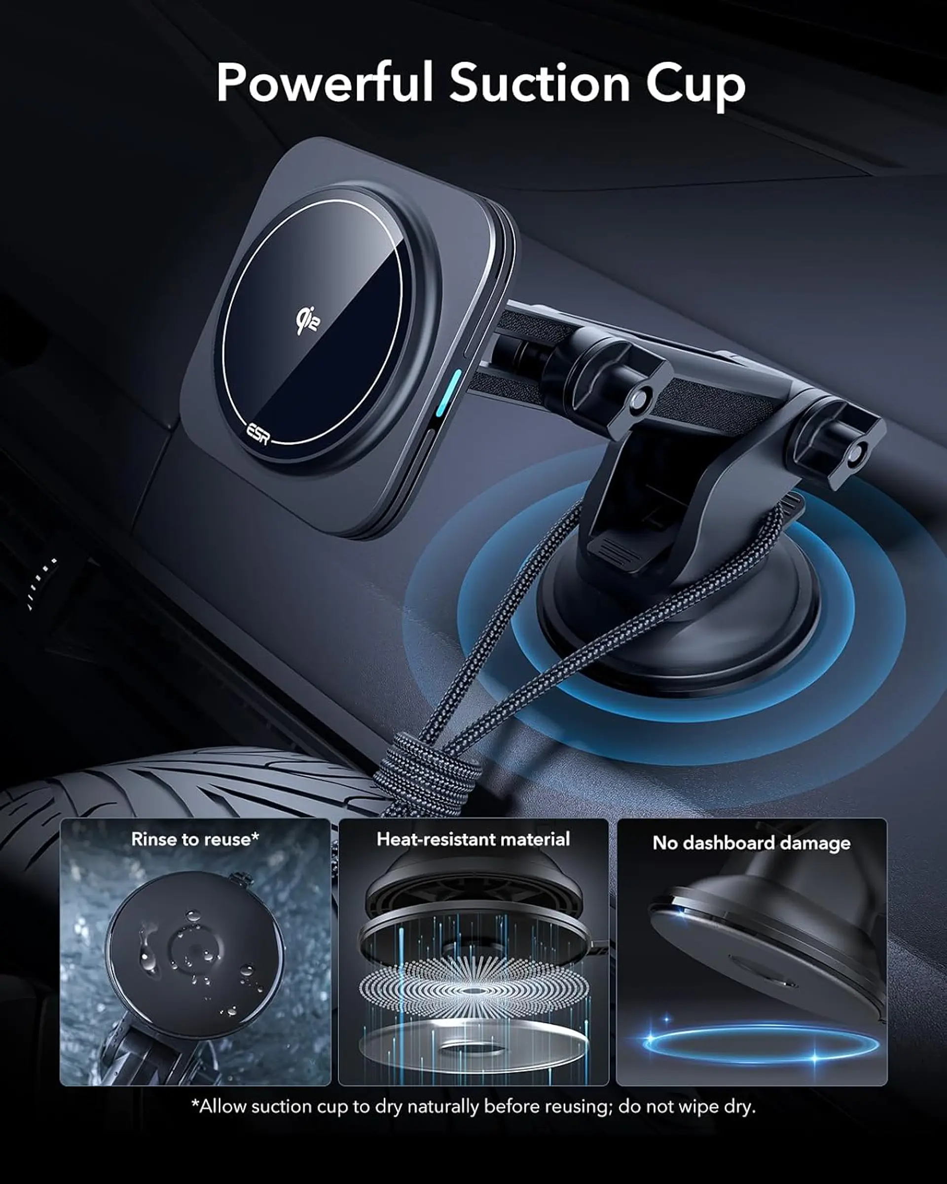 Soporte Celular Auto ESR Qi2 Cryoboost Magnético Para iPhone 10