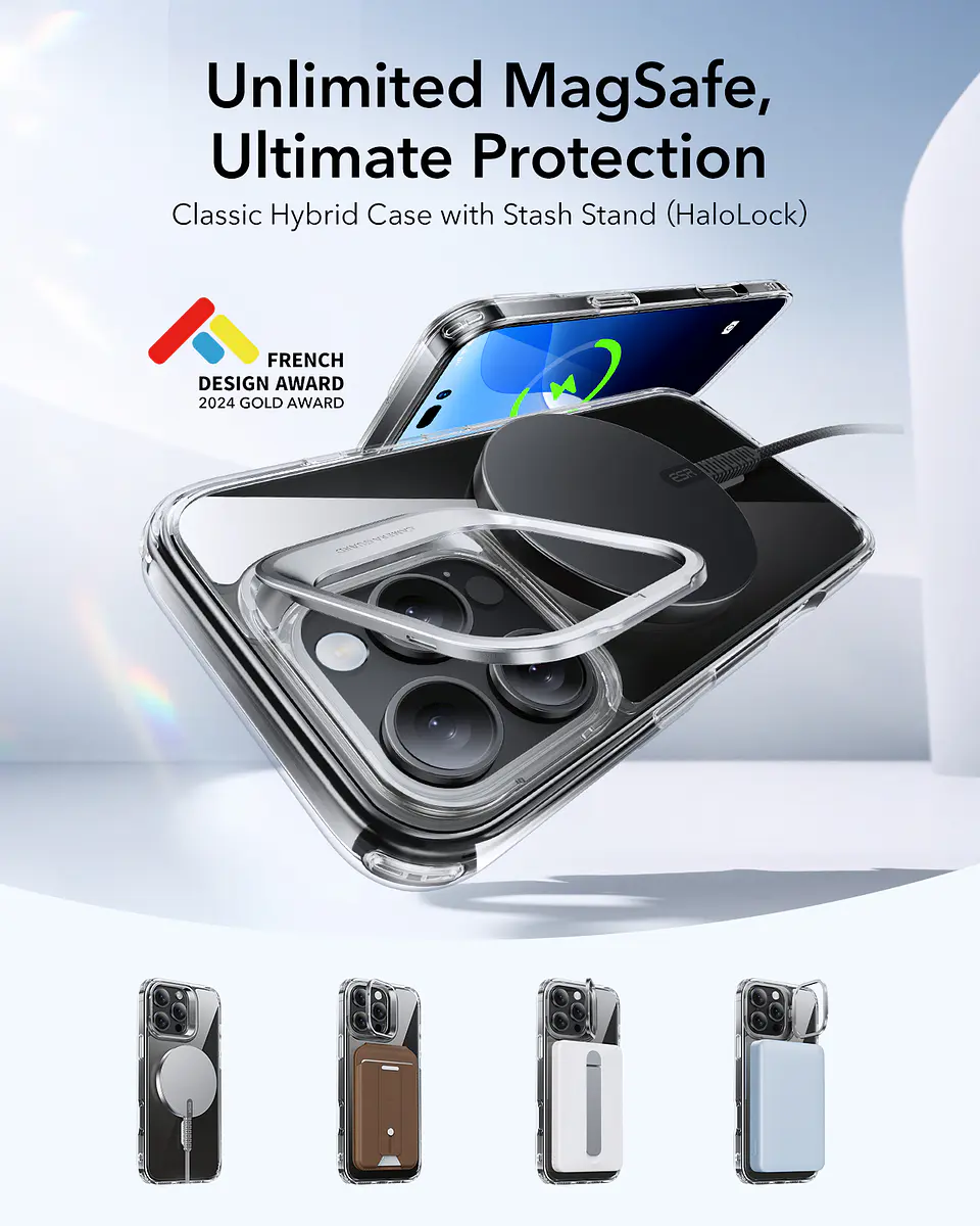 Carcasa + Lamina ESR Para iPhone 16 Pro Hybrid Stash Stand 2