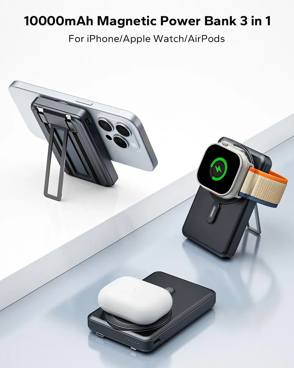 Cargador Bateria Portatil Para iPhone 3 En 1 Magnetica 10.000mah 7