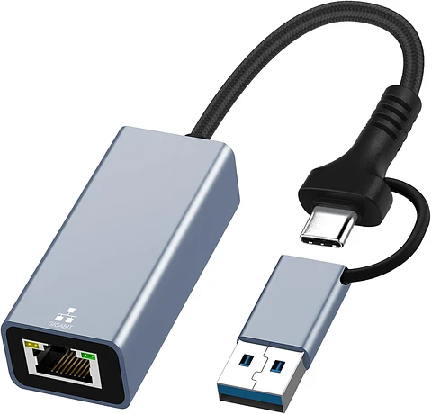 Adaptador Usb C Usb A Rj45 2 En 1 Lan Ethernet 1000mbps