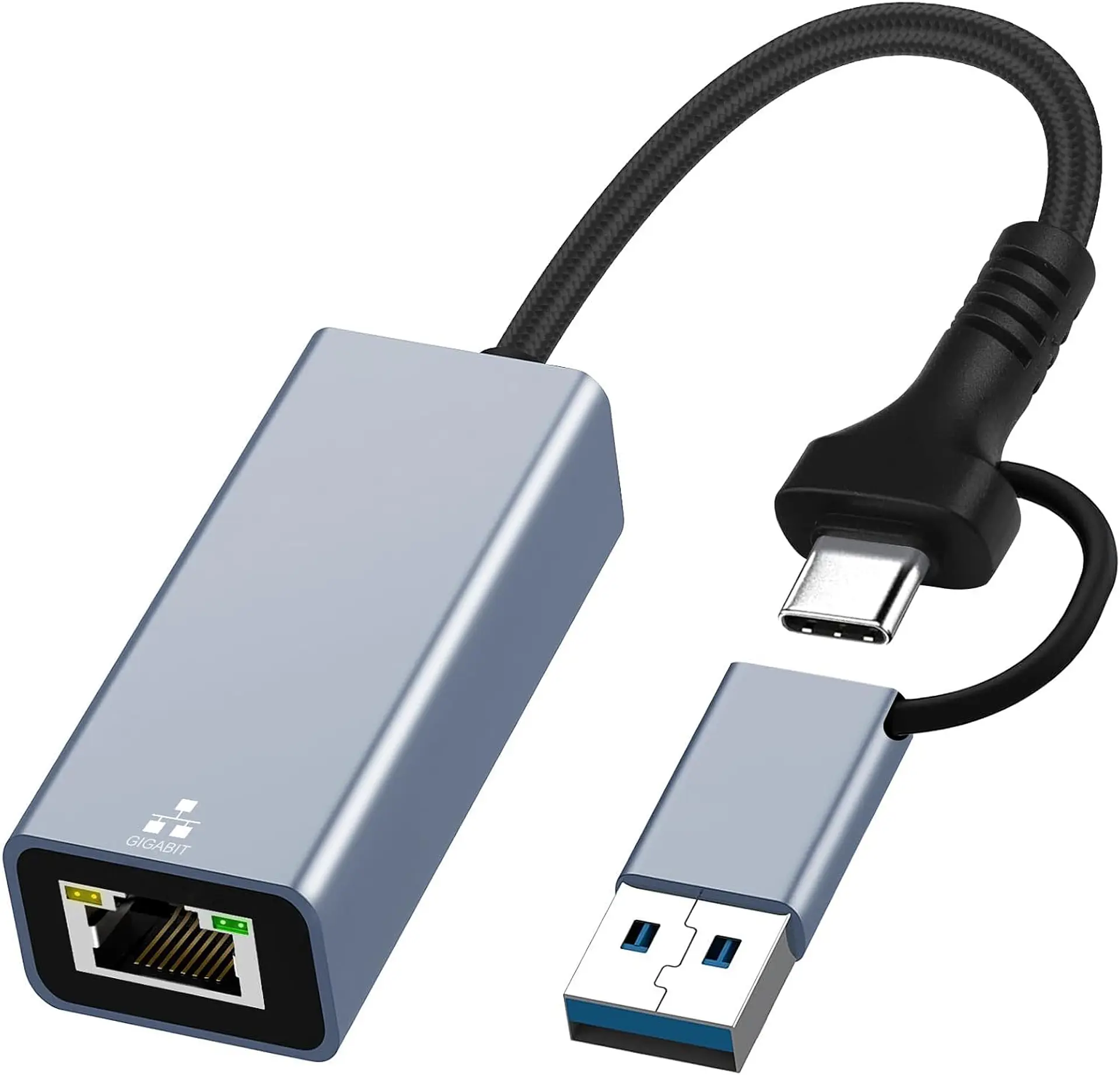Adaptador Usb C Usb A Rj45 2 En 1 Lan Ethernet 1000mbps 1