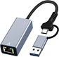Adaptador Usb C Usb A Rj45 2 En 1 Lan Ethernet 1000mbps - Miniatura 1