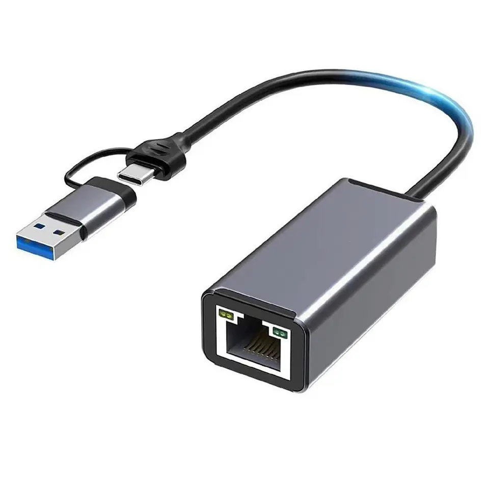 Adaptador Usb C Usb A Rj45 2 En 1 Lan Ethernet 1000mbps 3