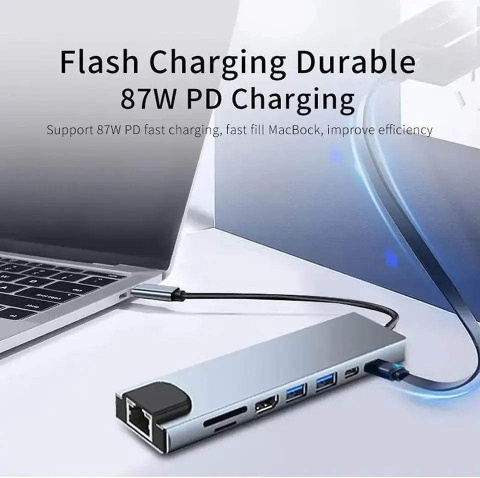 Hub Usb C 8 En 1 Hdmi Micro Sd Rj45 Para Macbook / iPad 5