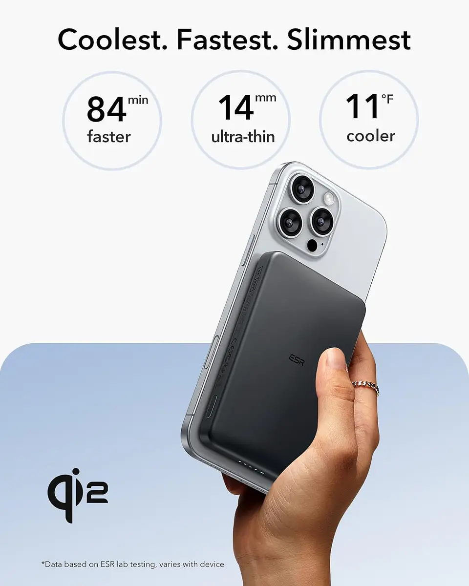 Cargador Portatil Bateria ESR Para iPhone Qi2 5,000 mAh Magnetica MagSlim Powerbank 3