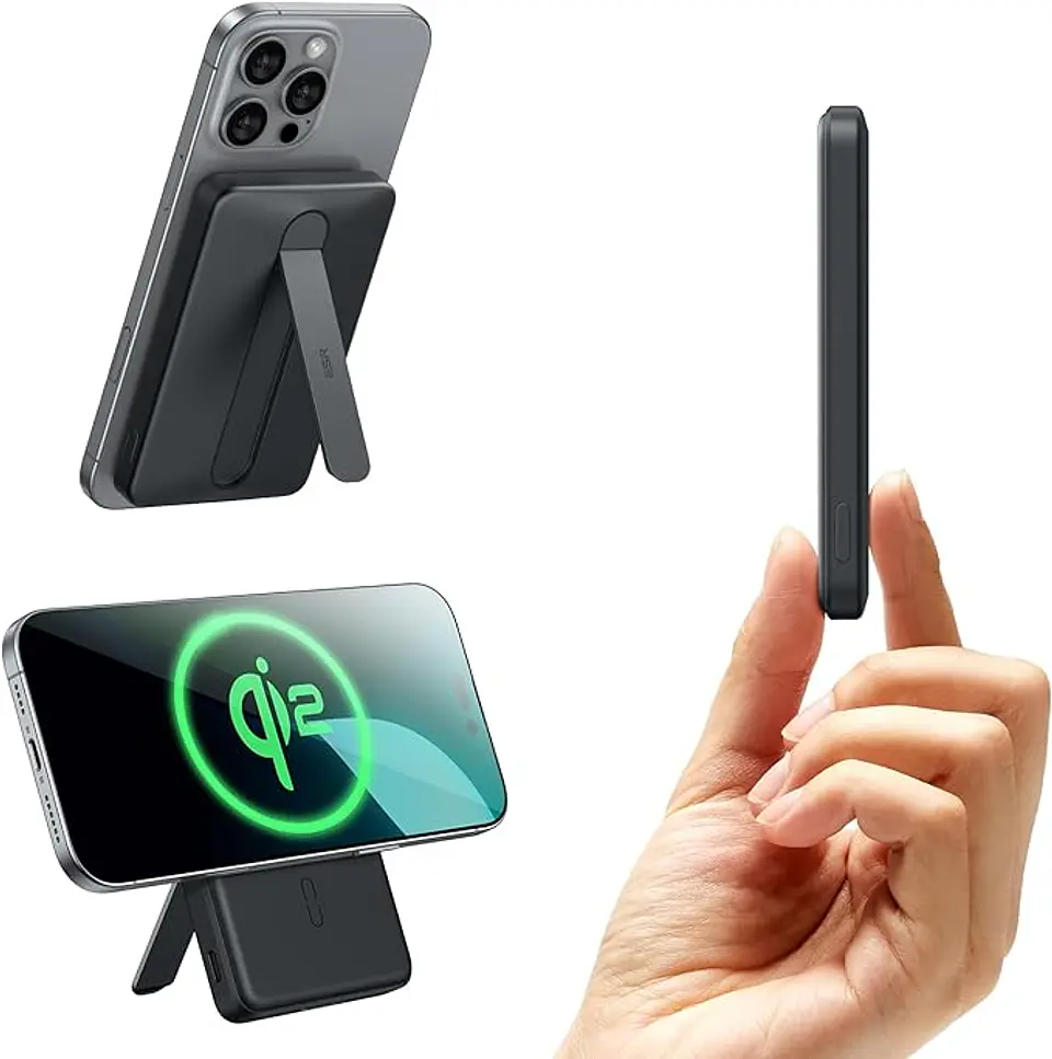Bateria portatil ESR para iPhone Qi2 5,000mAh Magnetica Kickstand Powerbank 1