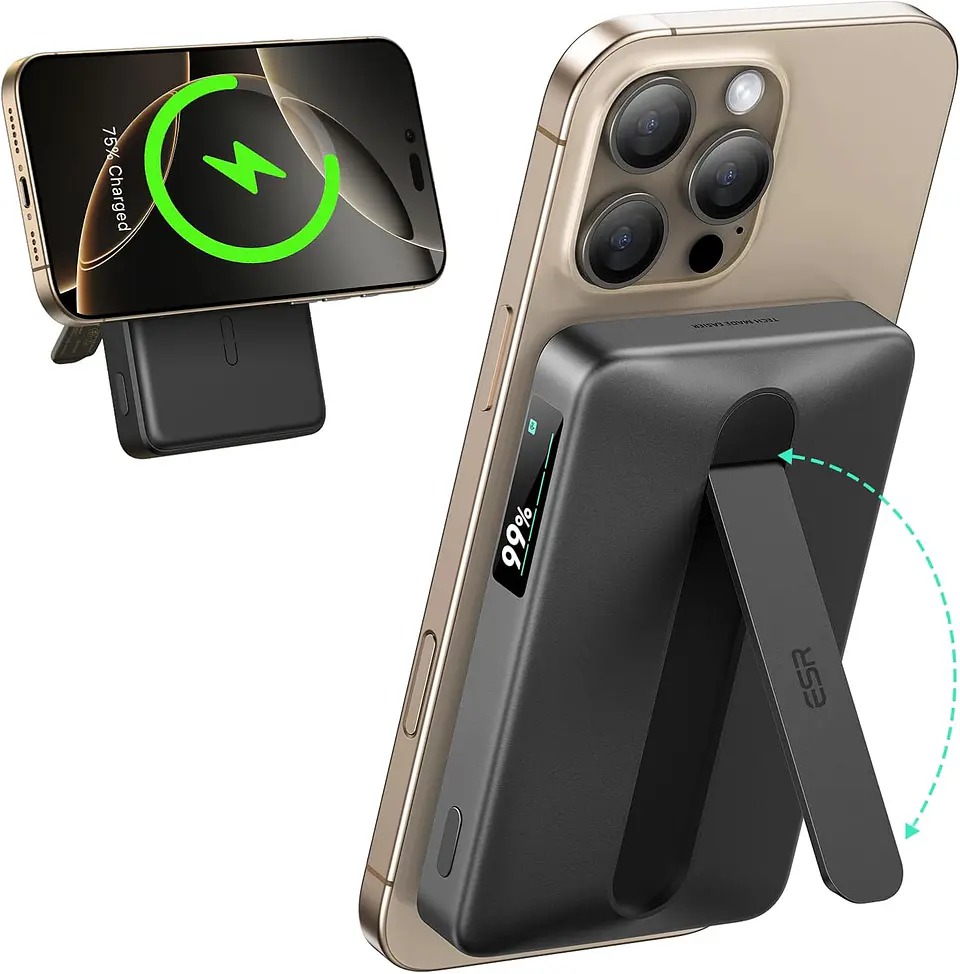 Bateria portatil ESR para iPhone Qi2 5,000mAh Magnetica Kickstand Powerbank 2