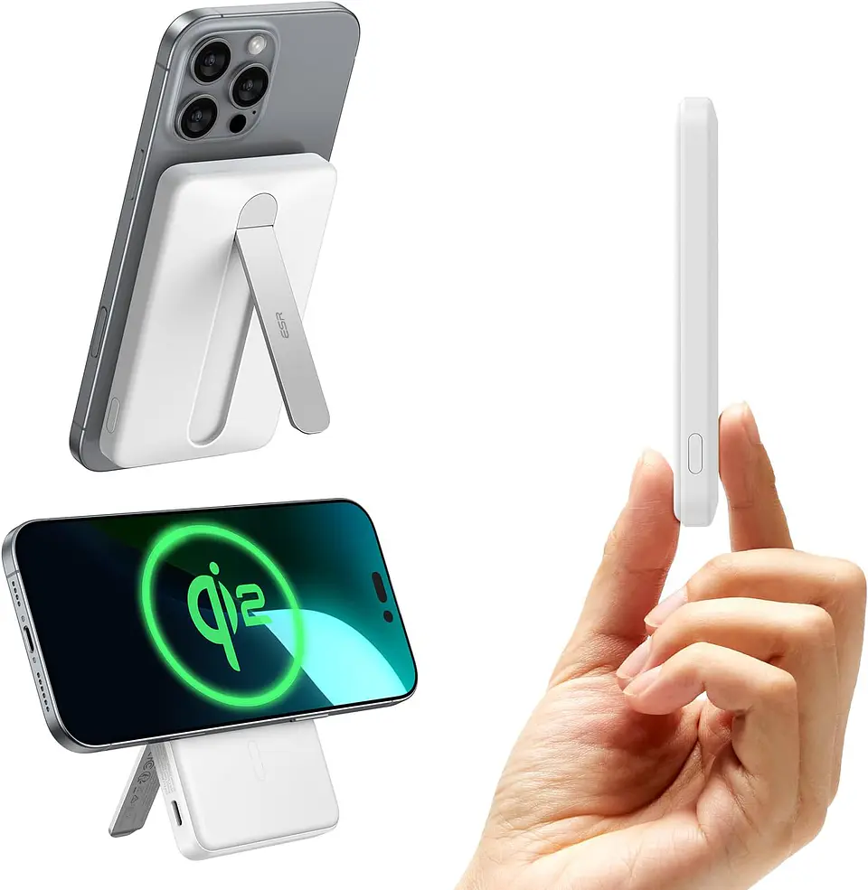 Bateria portatil ESR para iPhone Qi2 5,000mAh Magnetica Kickstand Powerbank 10