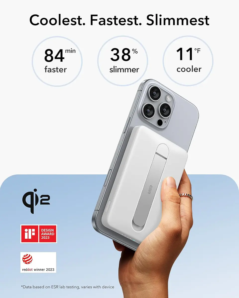 Bateria portatil ESR para iPhone Qi2 5,000mAh Magnetica Kickstand Powerbank 3