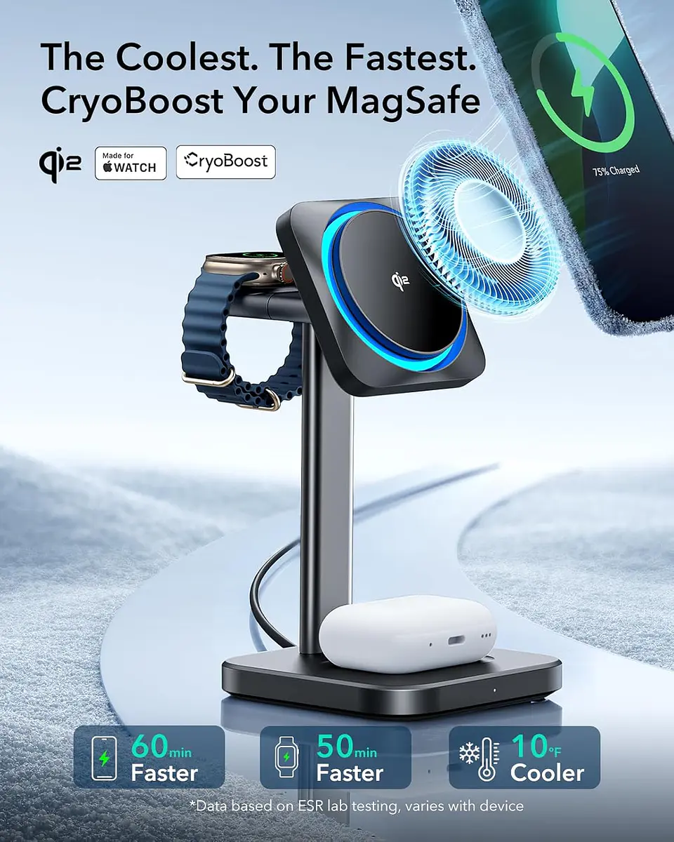 Estación de Carga ESR 3 en 1 Qi2 para iPhone / Apple Watch / AirPods CryoBoost  2