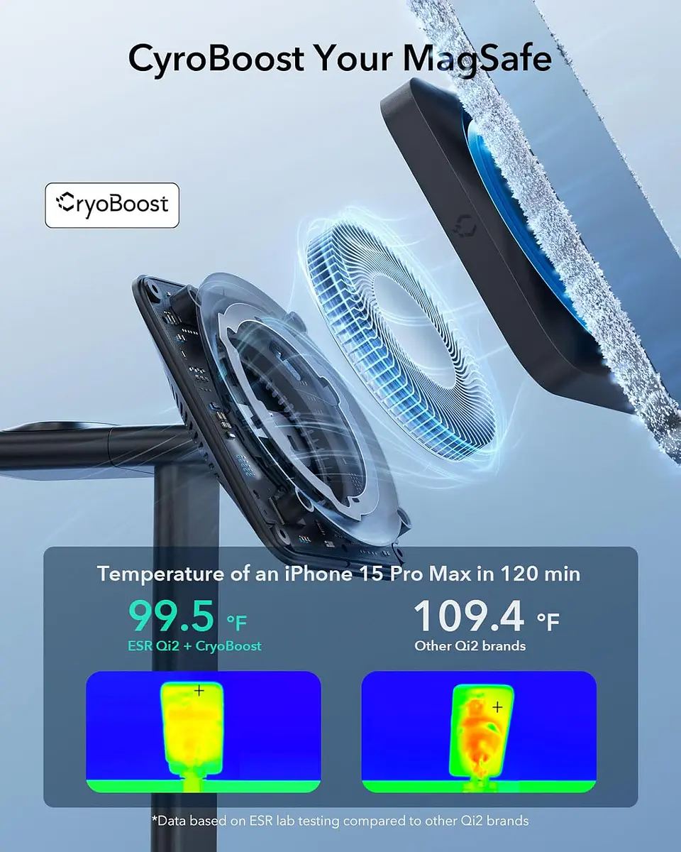 Estación de Carga ESR 3 en 1 Qi2 para iPhone / Apple Watch / AirPods CryoBoost  3