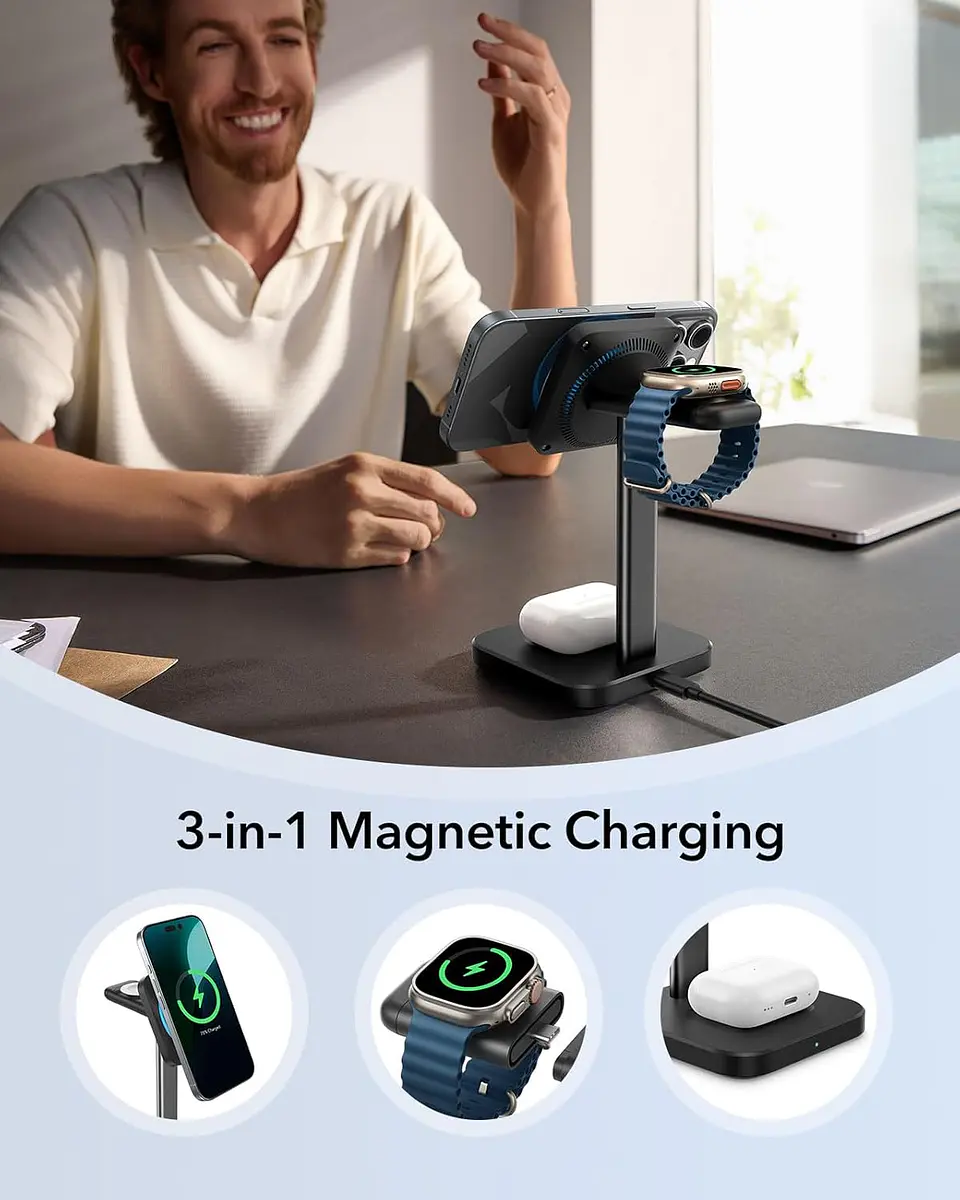 Estación de Carga ESR 3 en 1 Qi2 para iPhone / Apple Watch / AirPods CryoBoost  6