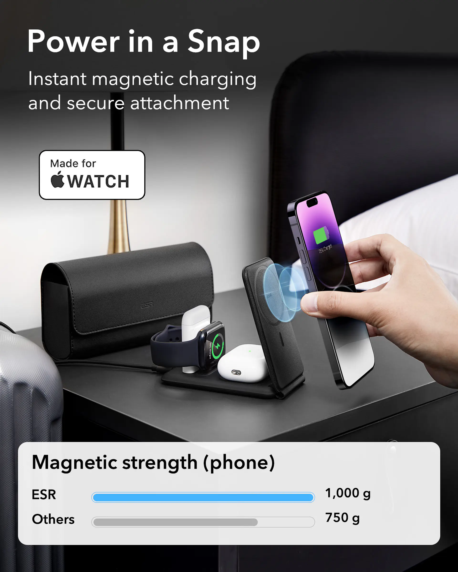 Cargador de viaje 3 en 1 ESR para iPhone / Watch / AirPods 2