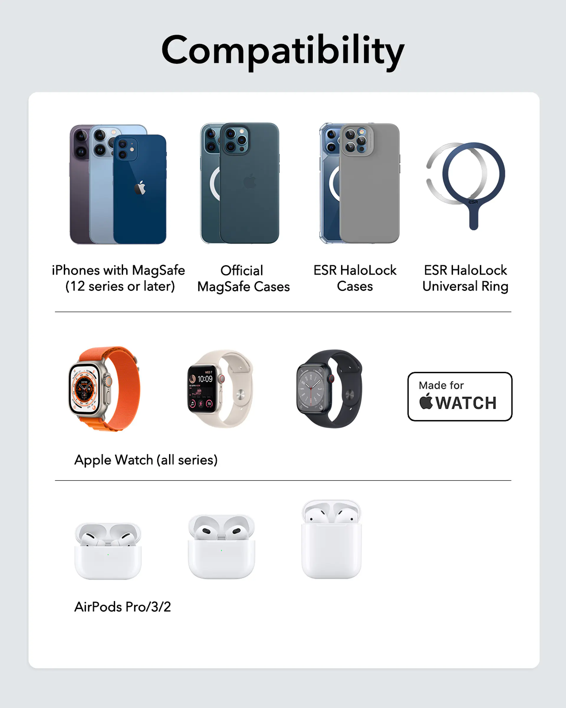 Cargador de viaje 3 en 1 ESR para iPhone / Watch / AirPods 9