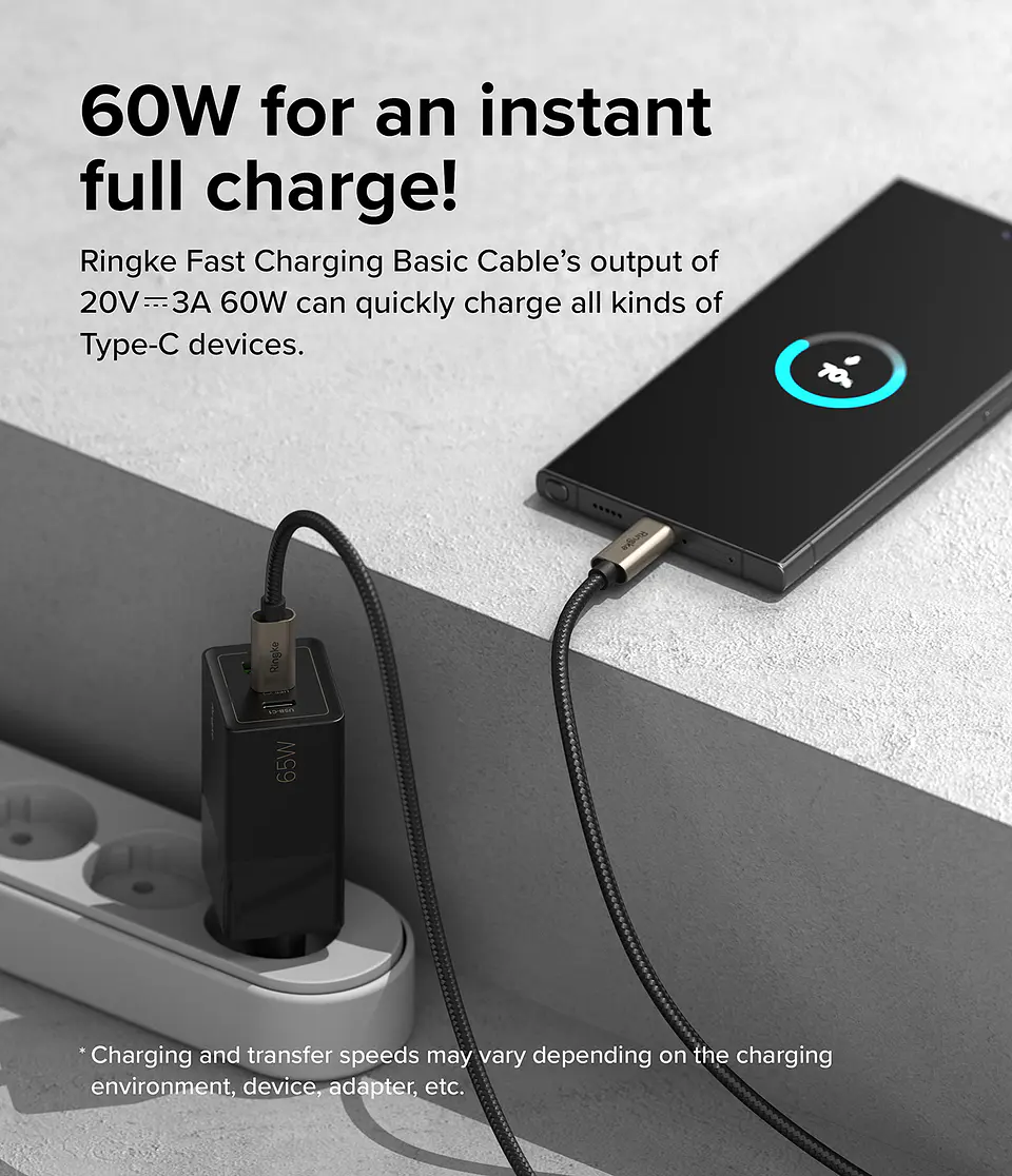Cable Ringke USB C Carga Rápida a USB C (2 Metros) 60w 3