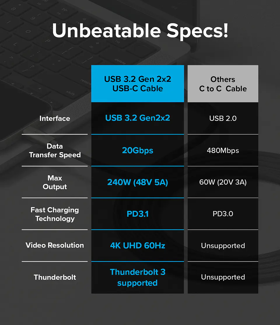Cable Ringke USB 3.2 Gen 2x2 USB C (1m) 240w 2