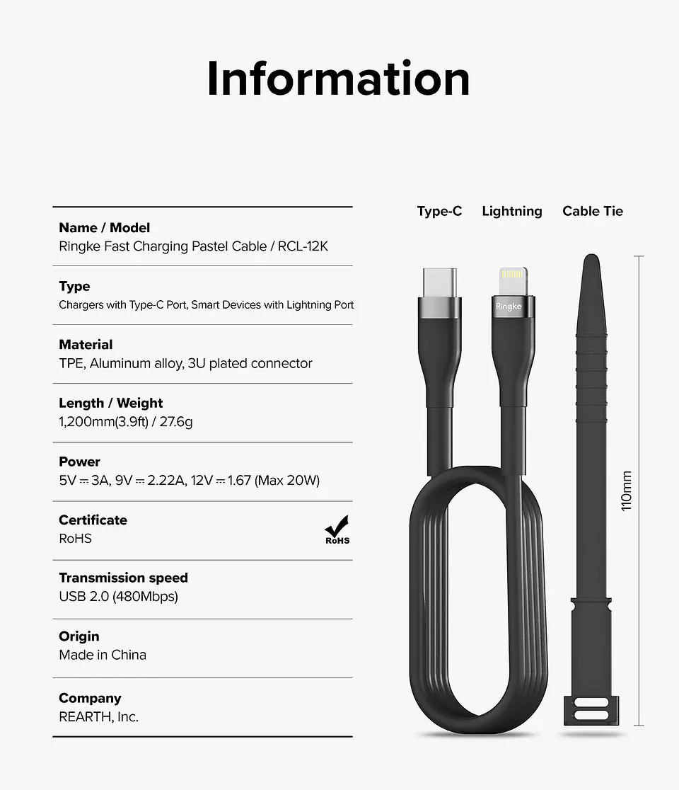 Cable Ringke Carga Rápida USB-C a Lightning Pastel (1.2m) 9