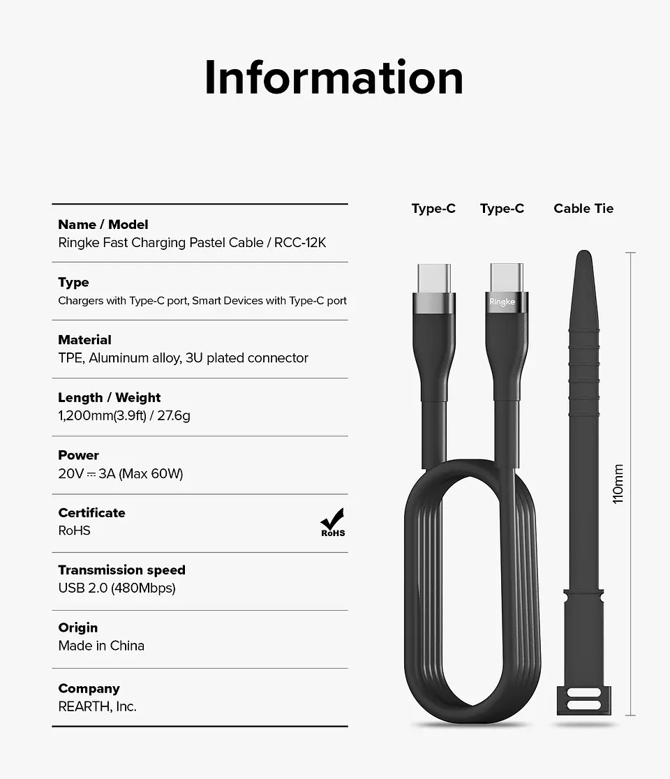 Cable Ringke Carga Rápida USB-C a USB-C (1.2m) 9