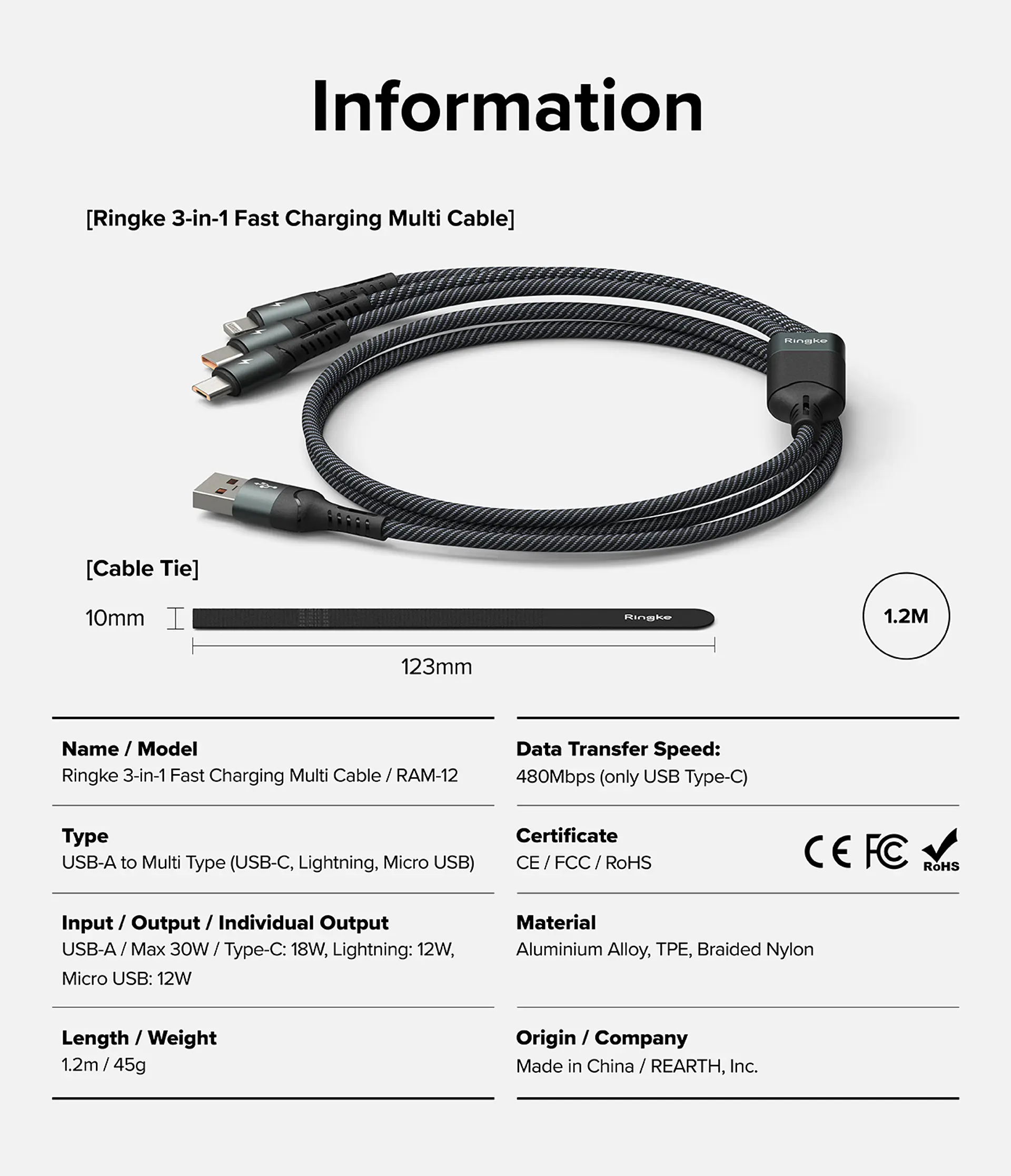 Cargador Ringke 3 en 1 Carga Rápida Multi Cable  12