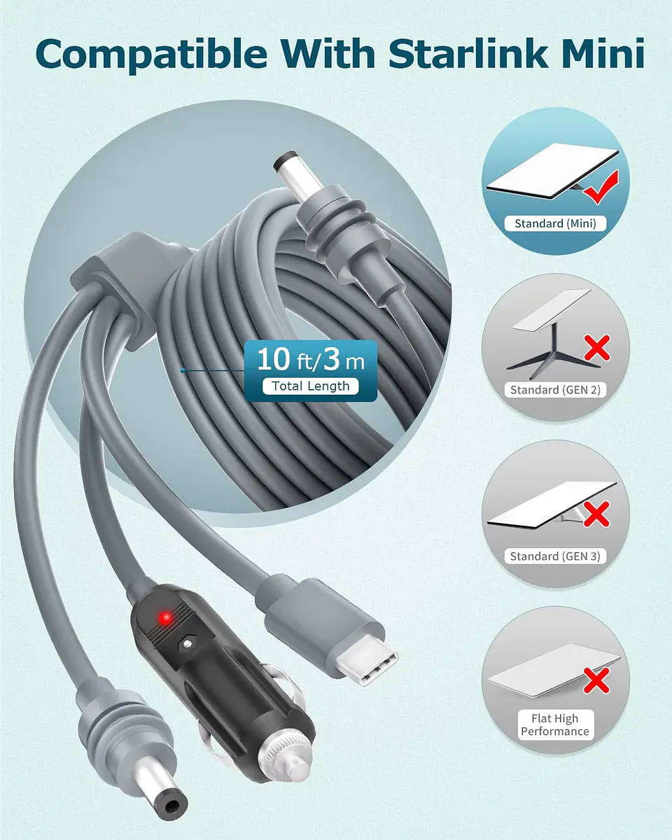 Cable de Carga 3 en 1 para Starlink Mini 3 Metros 6