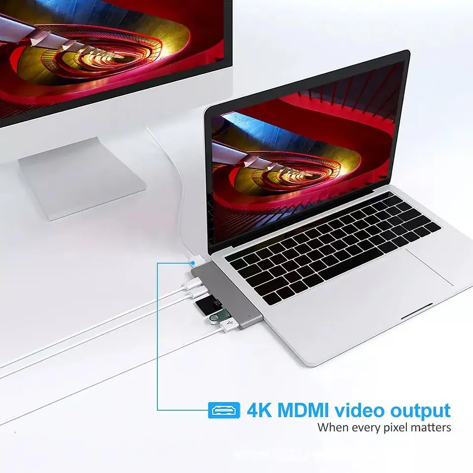  Adaptador Extensor Hub Usb 3.0 Tipo C 7 En 1 para Macbook Neo / Pro / Air M1 M2 M3 M4/M5 3