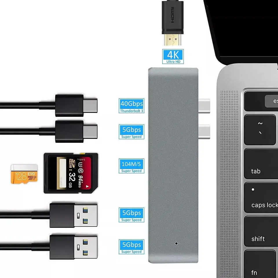  Adaptador Extensor Hub Usb 3.0 Tipo C 7 En 1 para Macbook Neo / Pro / Air M1 M2 M3 M4/M5 2