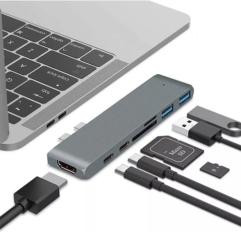  Adaptador Extensor Hub Usb 3.0 Tipo C 7 En 1 para Macbook Neo / Pro / Air M1 M2 M3 M4/M5