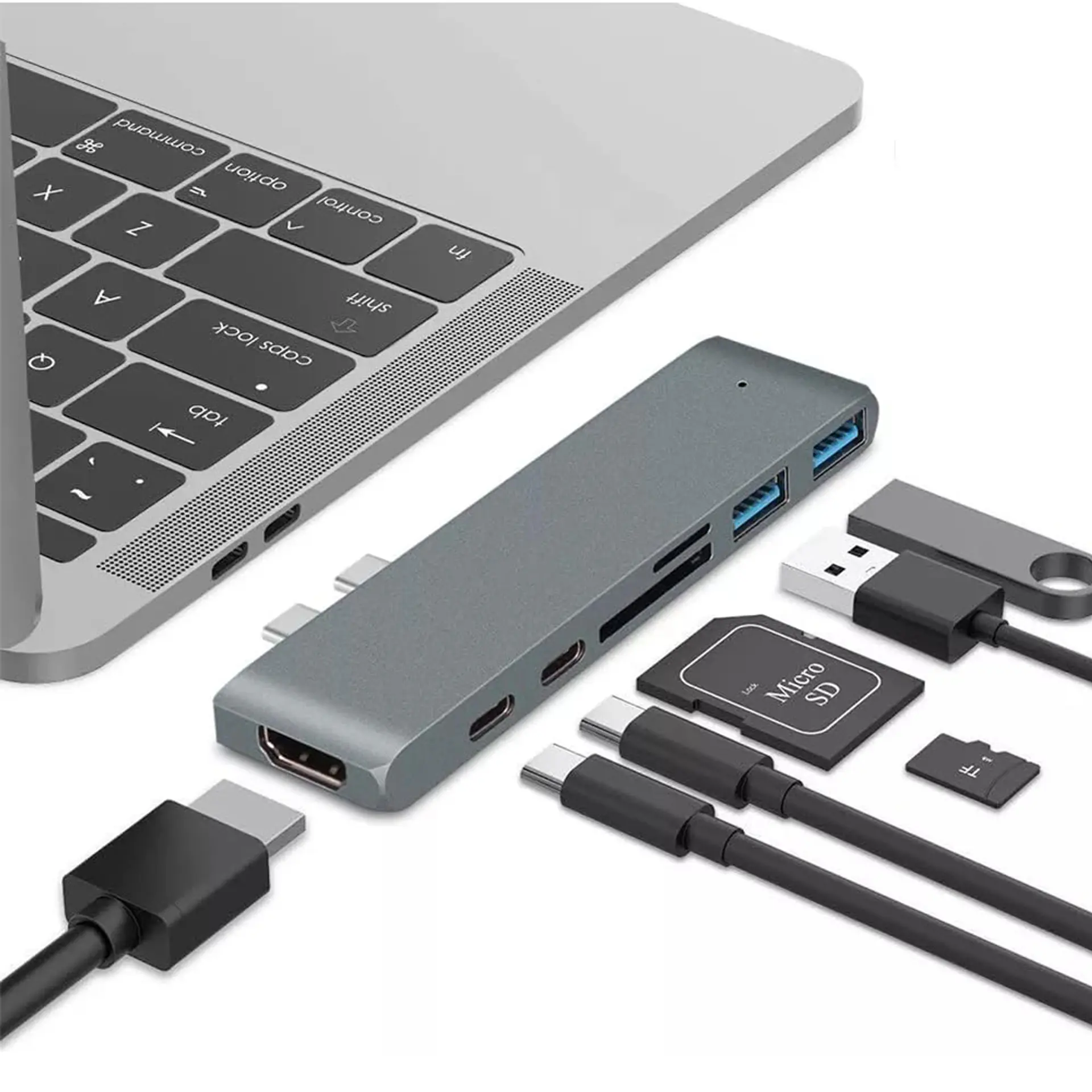 Adaptador Extensor Hub Usb 3.0 Tipo C 7 En 1 para Macbook Neo / Pro / Air M1 M2 M3 M4/M5 1
