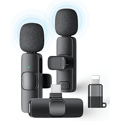 2 Pack Micrófono Inalámbrico Lavalier Para iPhone, iPad y Android
