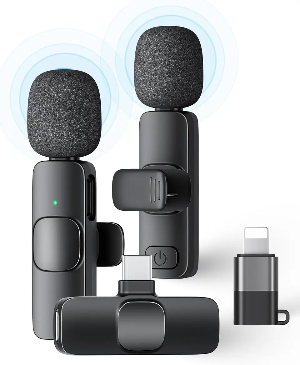 2 Pack Micrófono Inalámbrico Lavalier Para iPhone, iPad y Android 1
