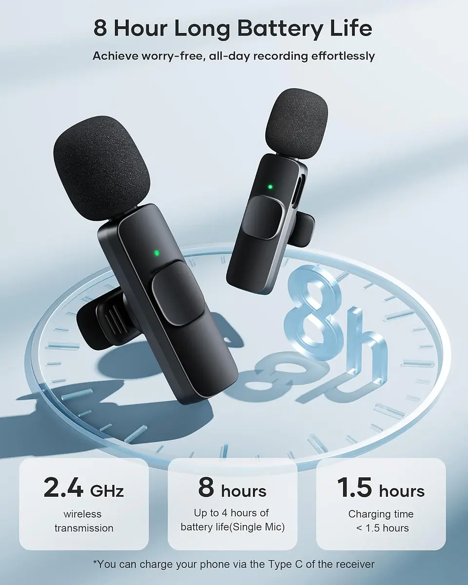 2 Pack Micrófono Inalámbrico Lavalier Para iPhone, iPad y Android 3