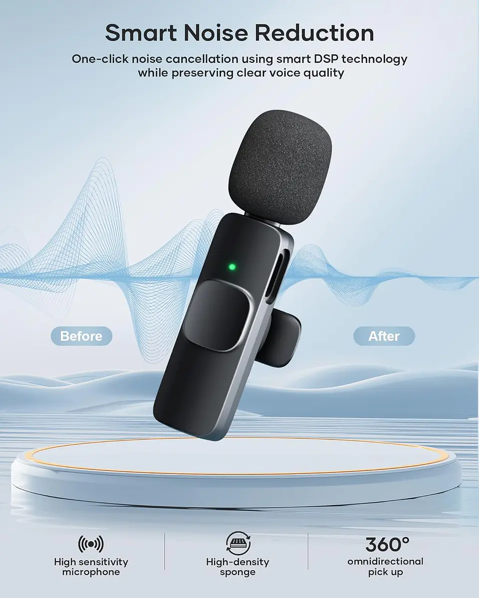 2 Pack Micrófono Inalámbrico Lavalier Para iPhone, iPad y Android 4