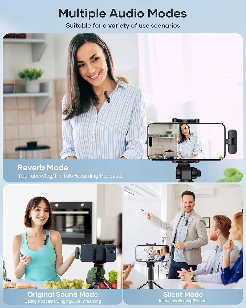 2 Pack Micrófono Inalámbrico Lavalier Para iPhone, iPad y Android 6