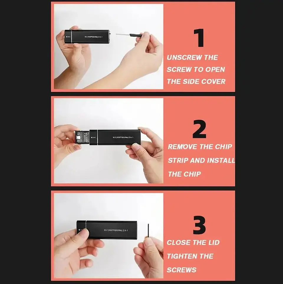 Cofre Externo USB 3.1 Tipo C Para SSD M.2 NVMe / SATA 8