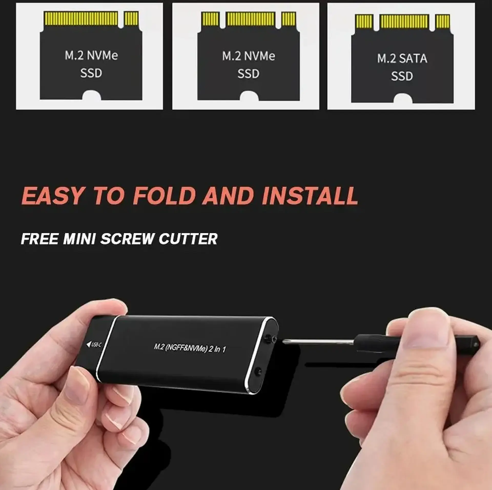 Cofre Externo USB 3.1 Tipo C Para SSD M.2 NVMe / SATA 5