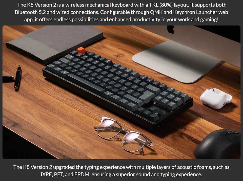 Teclado Gamer Inalámbrico Keychron K8 QMK Versión 2 Español 2