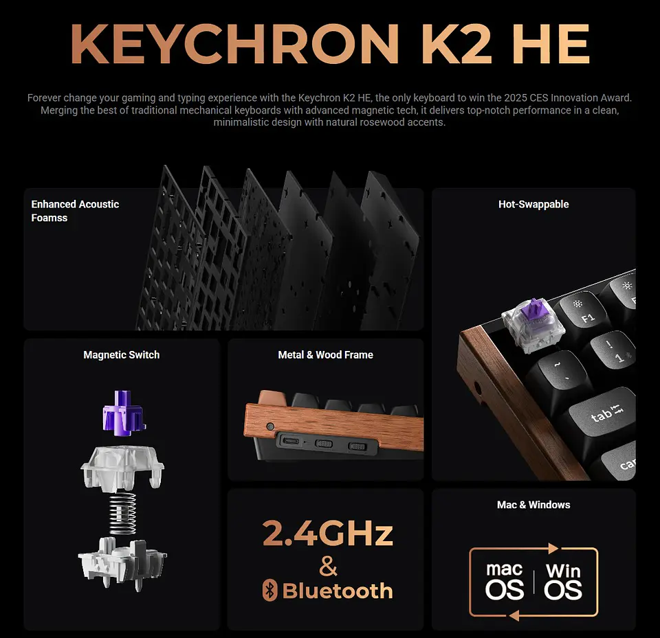 Teclado Mecánico Gamer Inalámbrico Keychron K2 HE 3