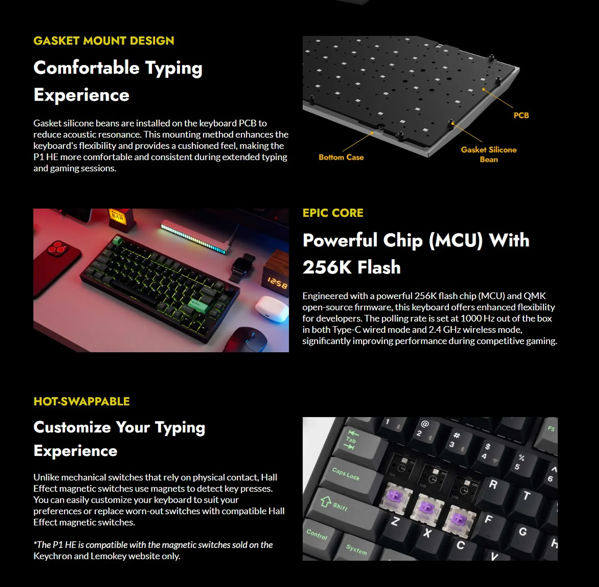 Teclado Gamer Inalámbrico Lemokey Keychron P1 HE 10