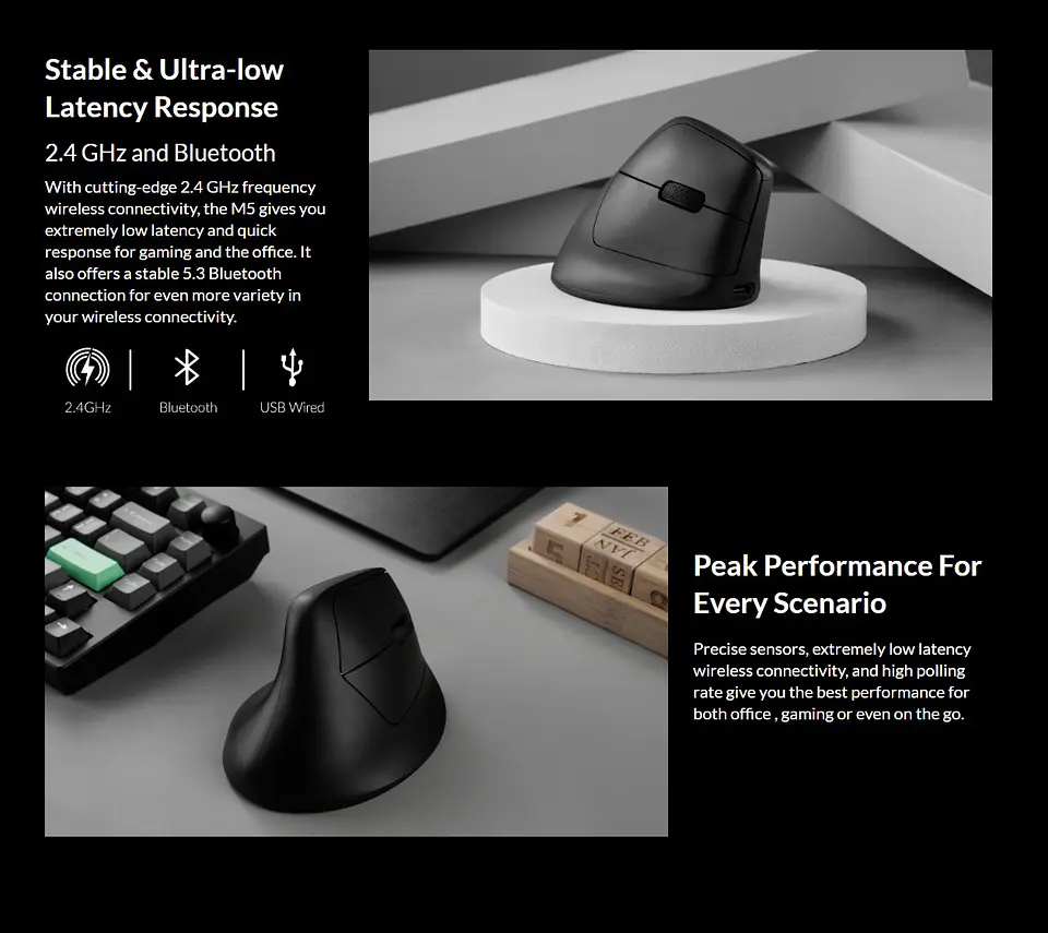 Mouse Ergonómico Inalámbrico Keychron M5 Vertical 2.4ghz Bluetooth 5