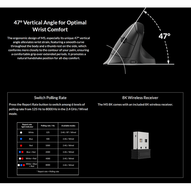 Mouse Ergonómico Inalámbrico Keychron M5 Vertical 2.4ghz Bluetooth 6