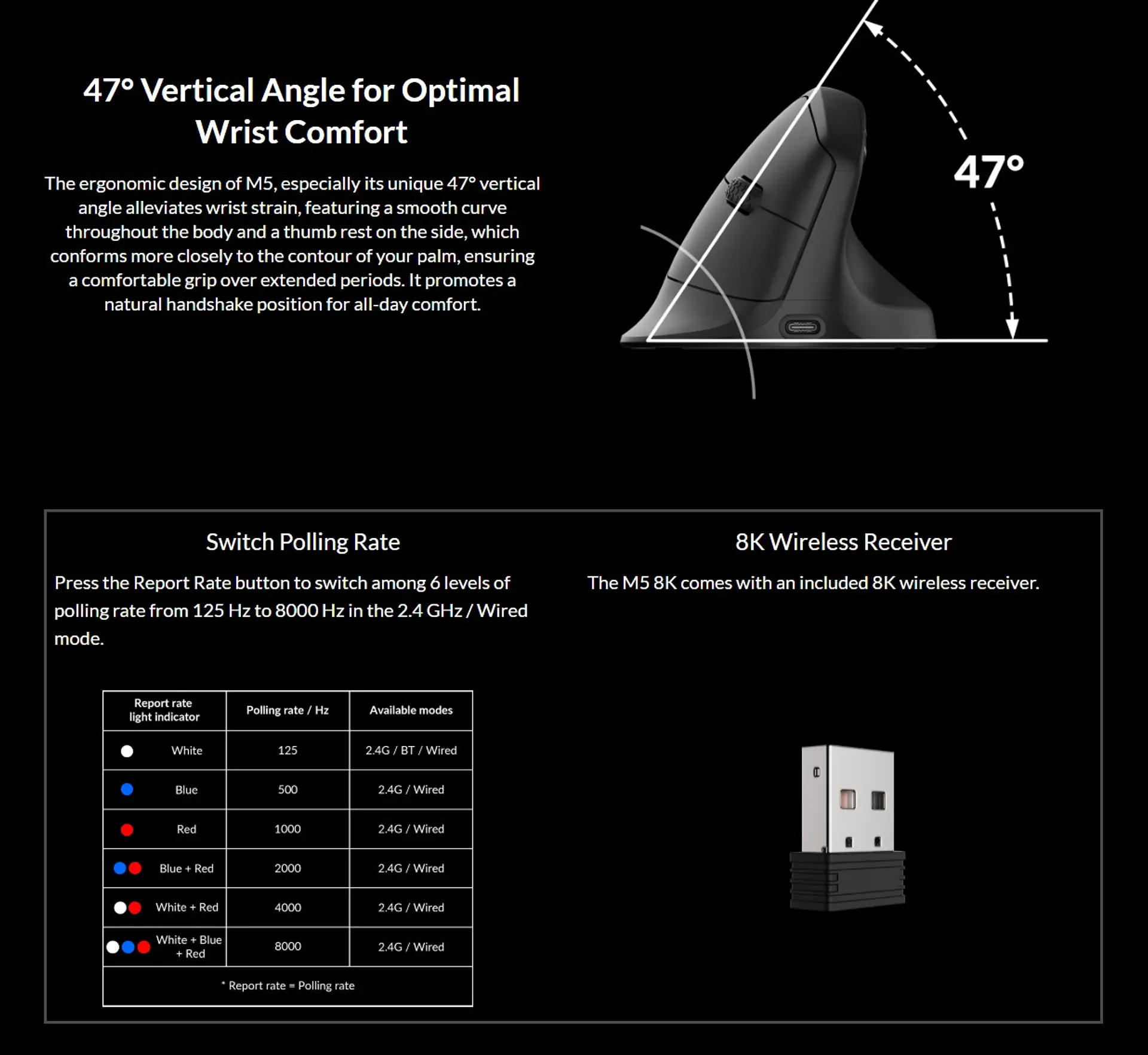 Mouse Ergonómico Inalámbrico Keychron M5 Vertical 2.4ghz Bluetooth 6