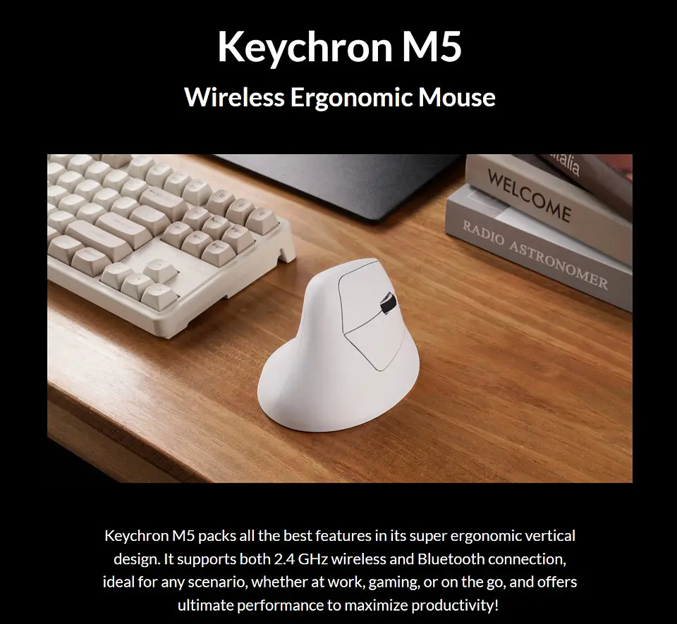 Mouse Ergonómico Inalámbrico Keychron M5 Vertical 2.4ghz Bluetooth 2