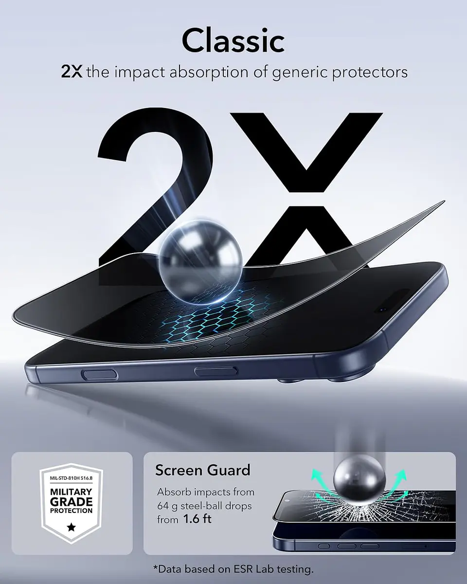 Lamina Pantalla ESR Anti Espia Para iPhone 17 / 17 Pro / Pro Max UltraFit (Pack 3) 2