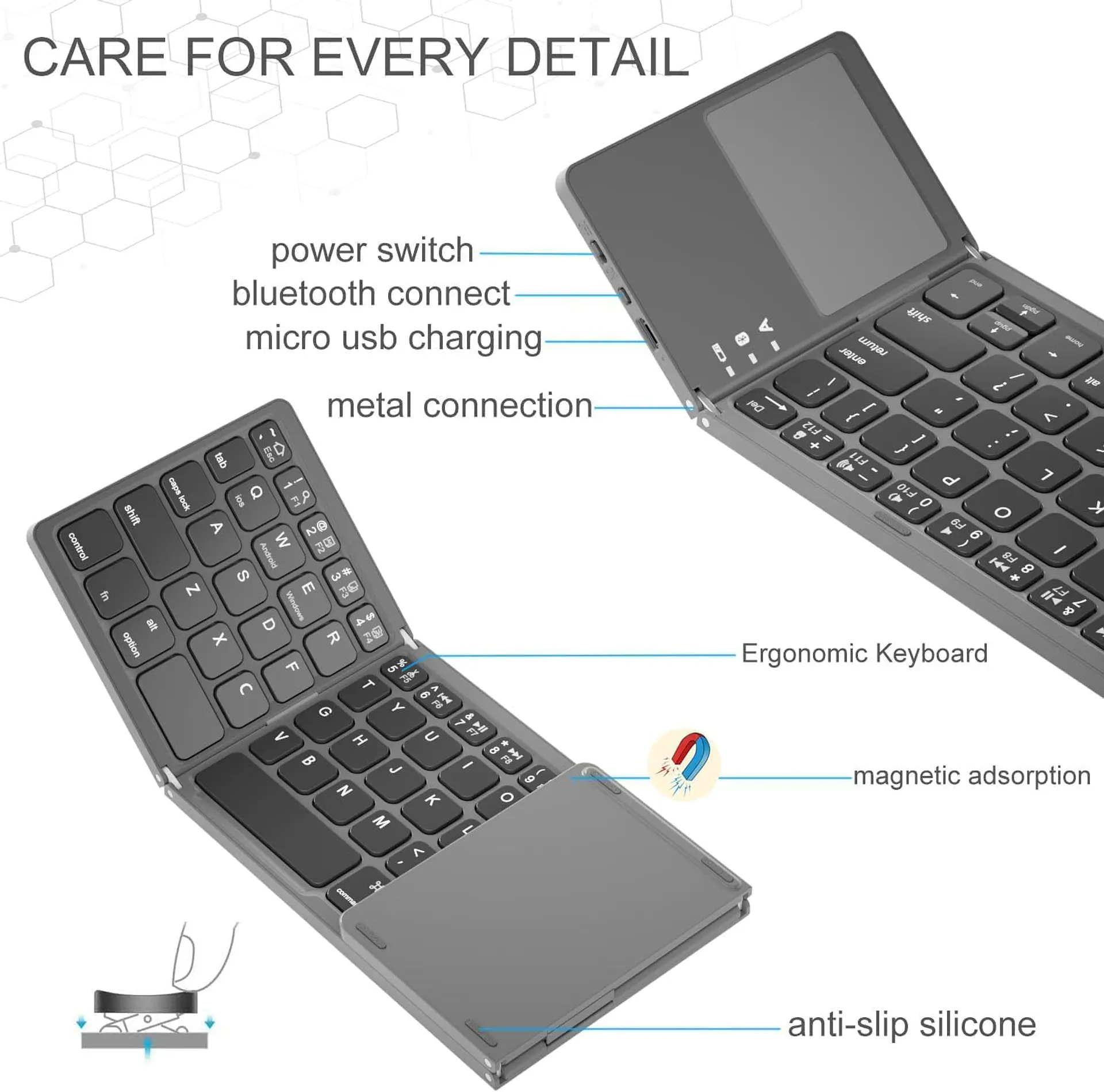 Teclado Plegable Inalámbrico con Touchpad  7