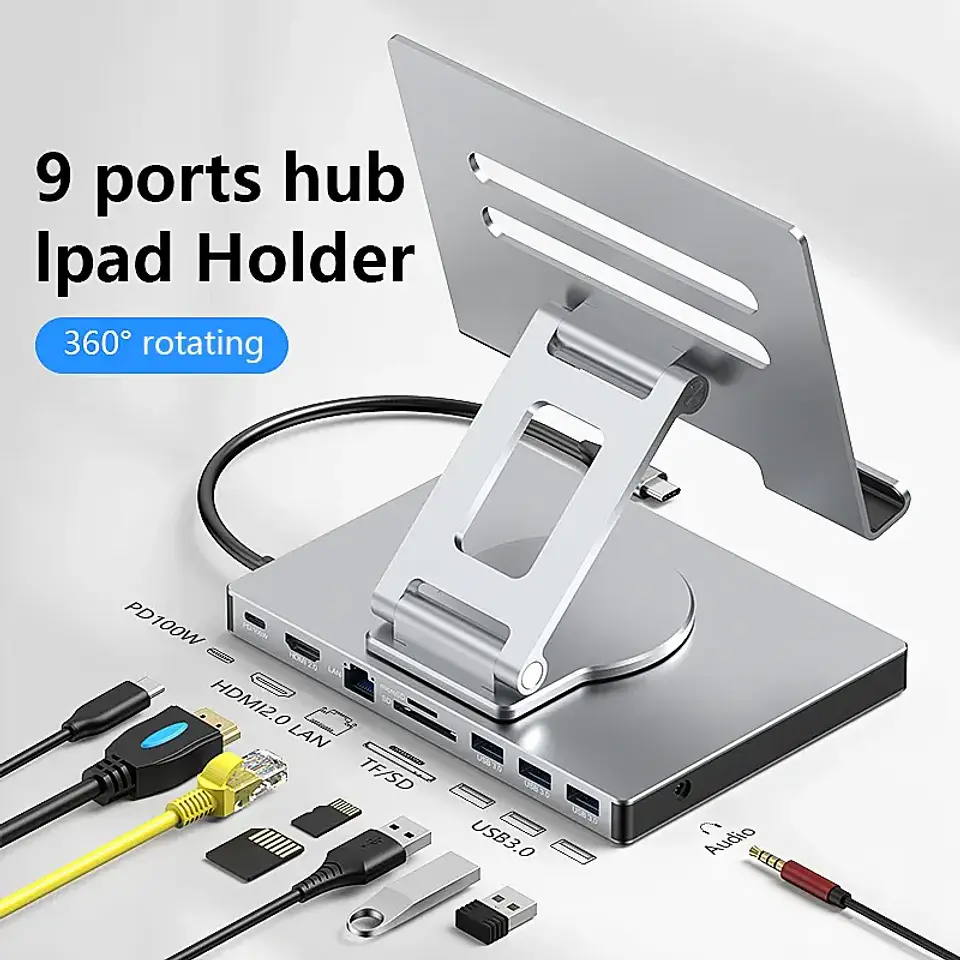 Soporte Ajustable 360° Para Macbook Con Hubs 9 en 1 2