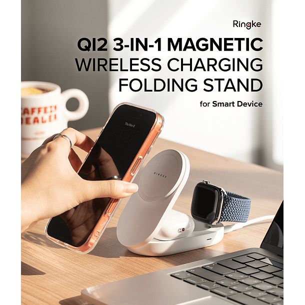 Stand de Carga Inalámbrica Ringke Qi2 25W 3 en 1 Magnético Plegable 3