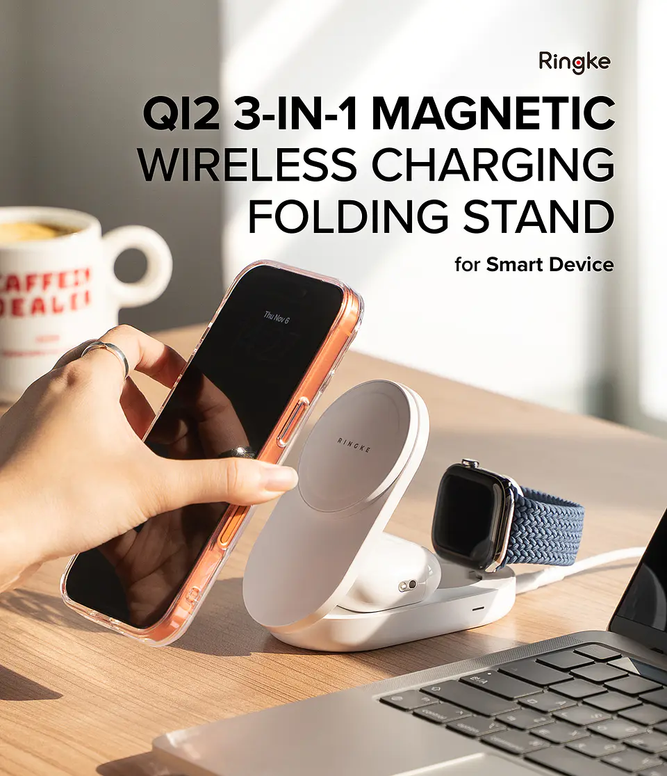 Stand de Carga Inalámbrica Ringke Qi2 25W 3 en 1 Magnético Plegable 3