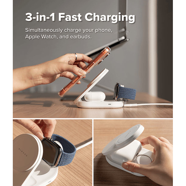 Stand de Carga Inalámbrica Ringke Qi2 25W 3 en 1 Magnético Plegable 7