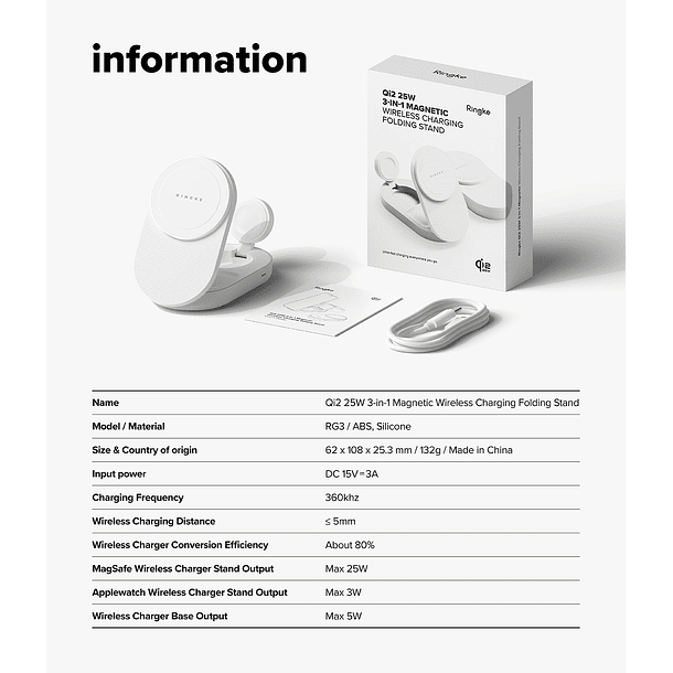 Stand de Carga Inalámbrica Ringke Qi2 25W 3 en 1 Magnético Plegable 10
