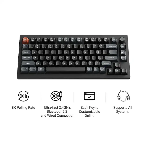 Teclado Keychron V1 Ultra 8K Inalámbrico 2.4GHZ Negro 75% 2